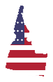 Idaho state outline filled with the American flag